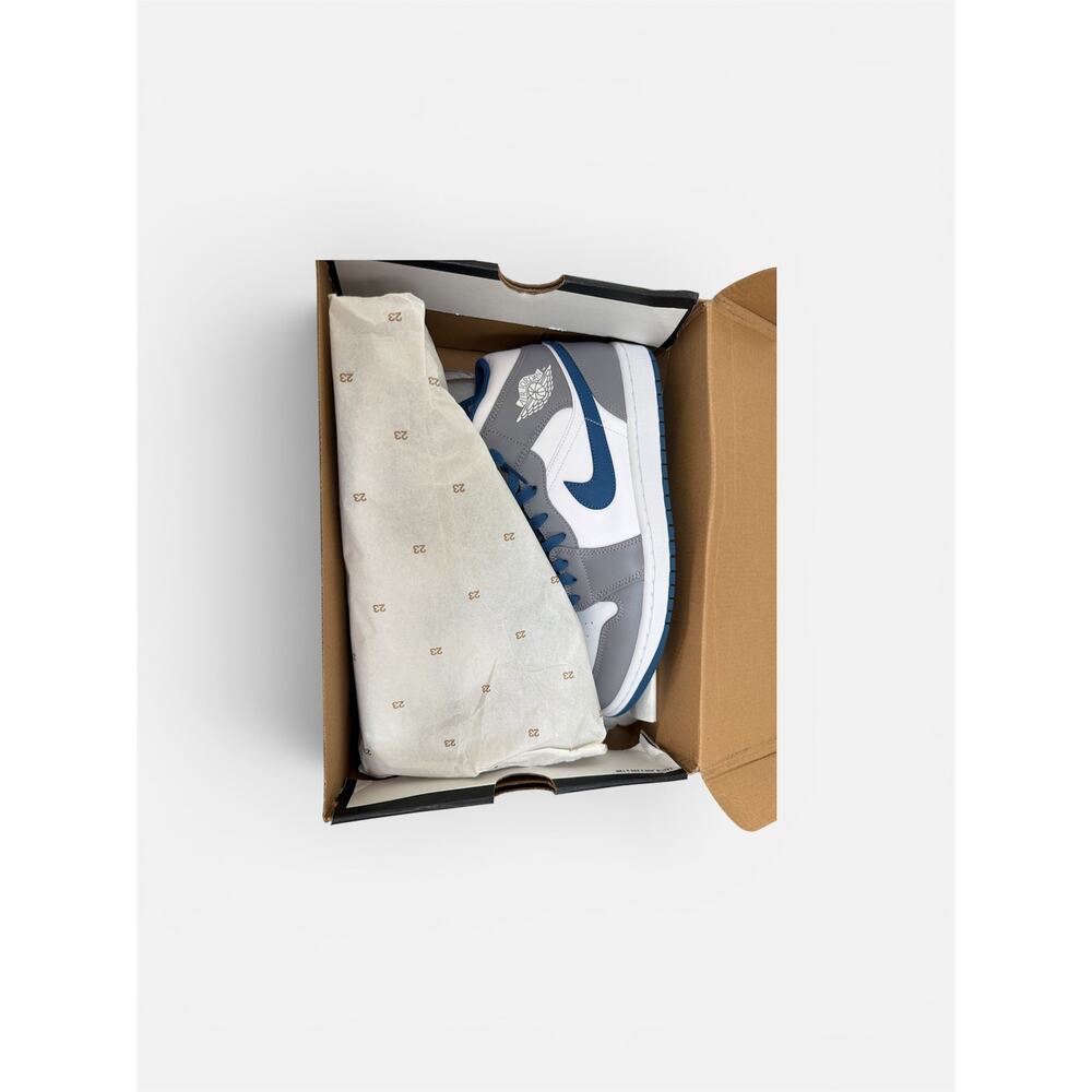 Nike Air Jordan 1 Mid Cement Grey White True Blue Men’s Size 10 NEW - Picture 2 of 3